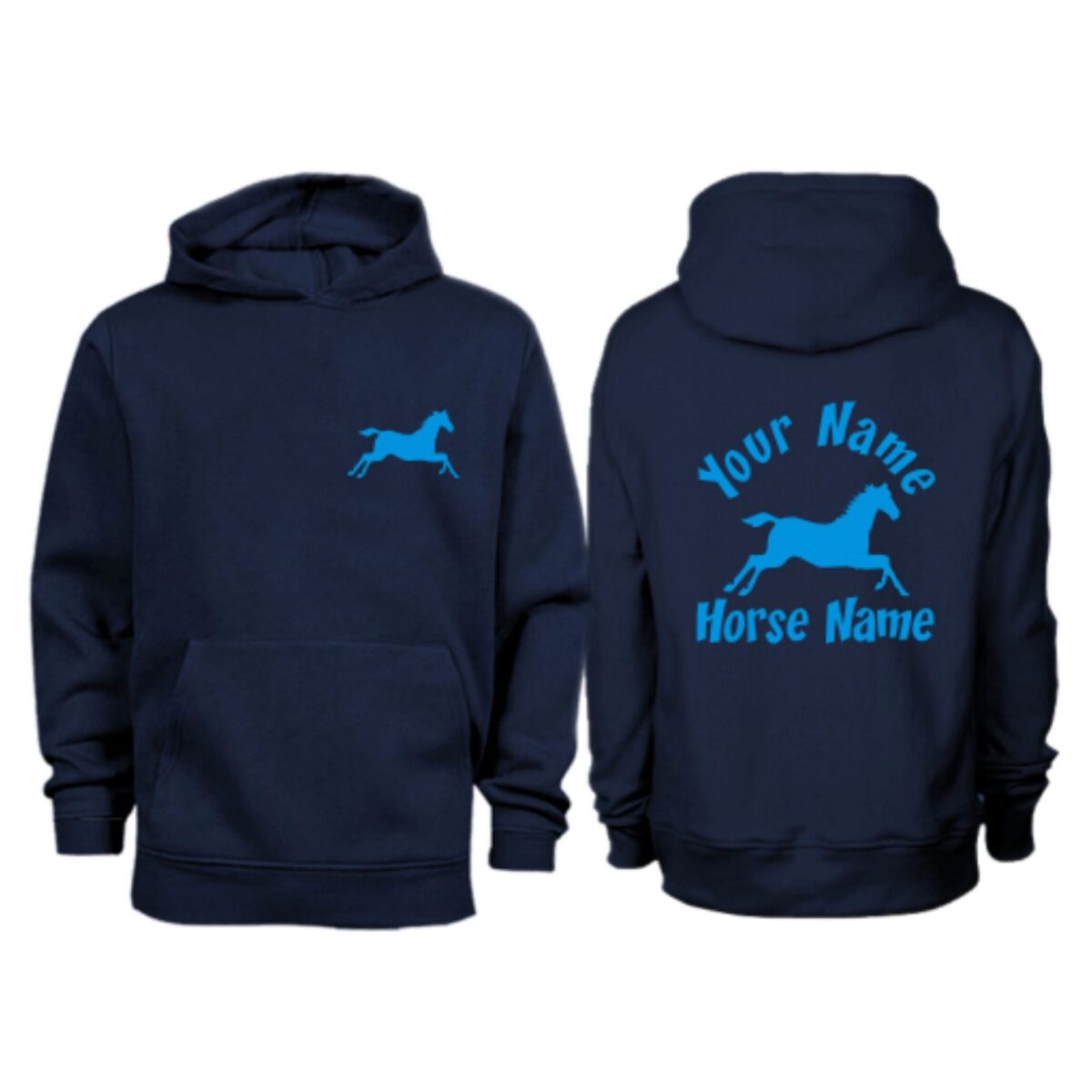 Kids Personalised Cantering Horse Hoodie H3 Navy