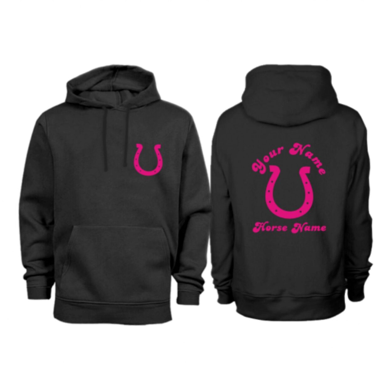 Personalised Black Adults Horse Shoe Hoodie