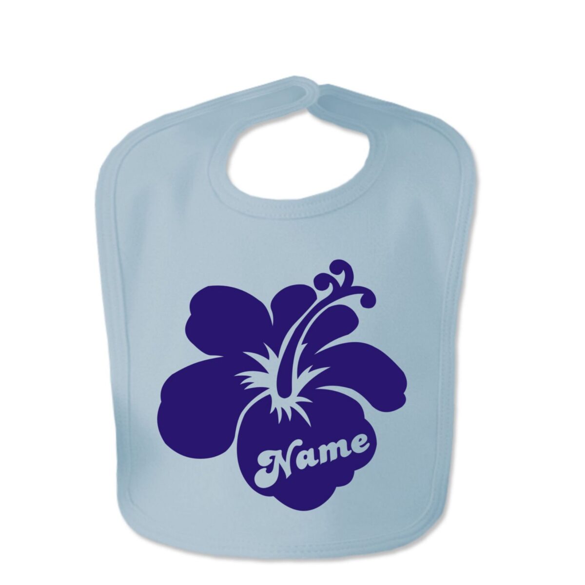 Baby Blue Custom Printed Hibiscus Flower With Childs Name Baby Bib