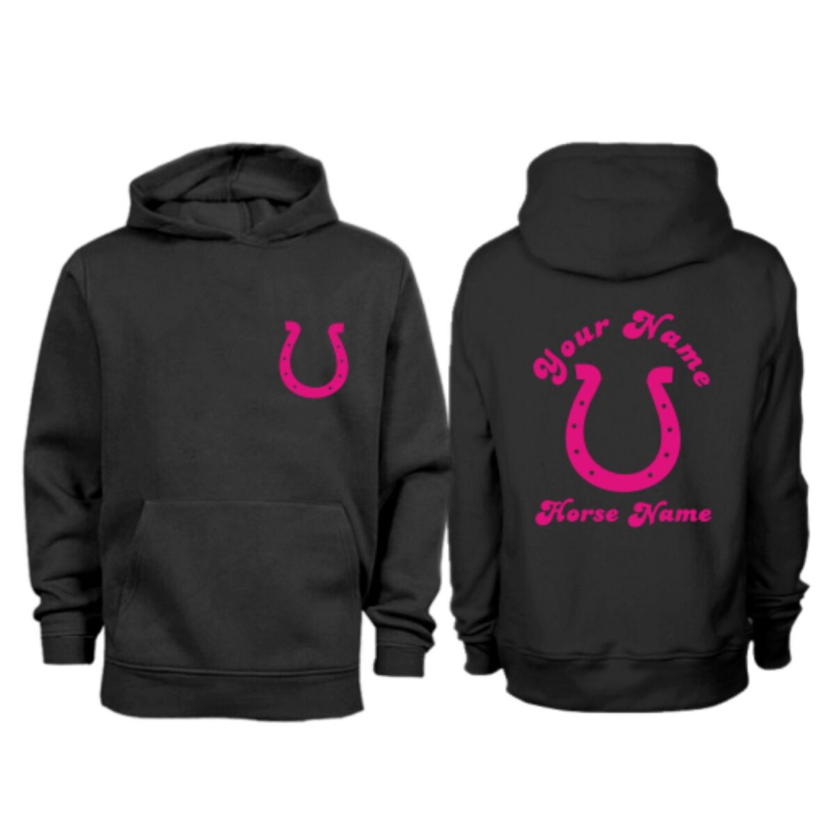 Kids Personalised Horse Shoe Hoodie H4 Black