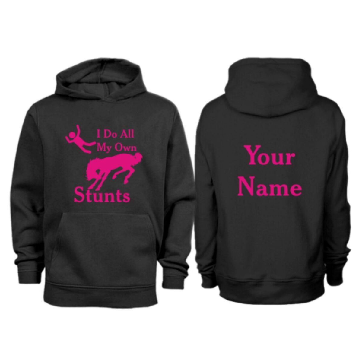 Kids Personalised I do All My Own Stunts Horse Hoodie Black