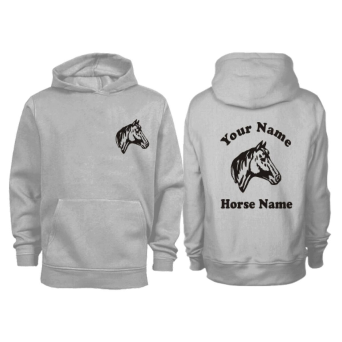 Kids Personalised Horse Head Hoodie H9 Grey