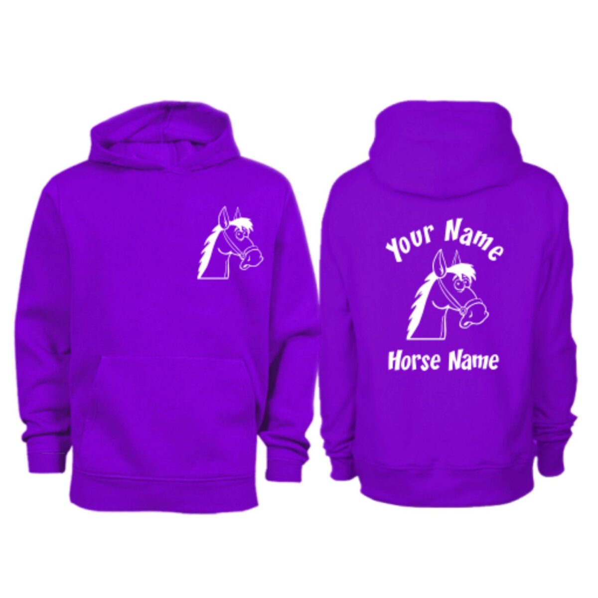 Kids Personalised Cartoon Horse Head Hoodie H7 Purple
