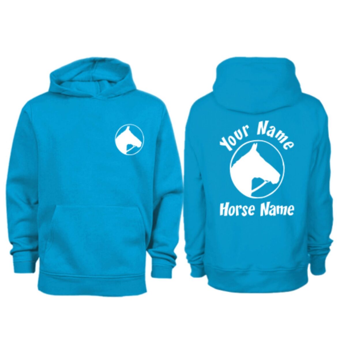 Kids Personalised Horse Head In Circle Horse Hoodie H2 Sapphire Blue