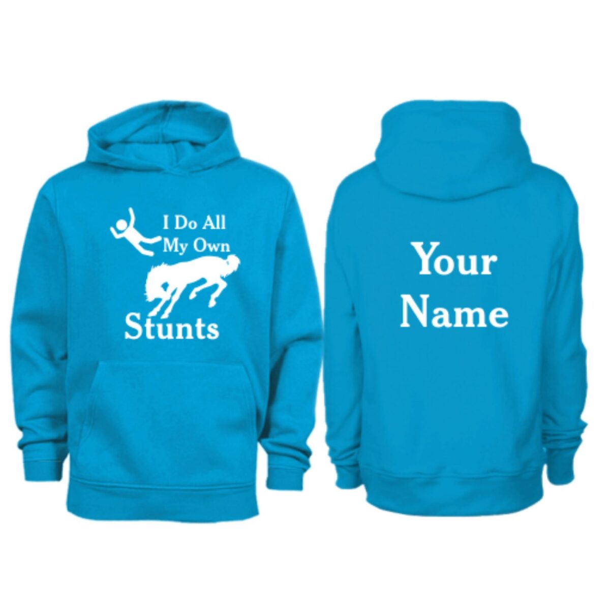 Kids Personalised I do All My Own Stunts Horse Hoodie Sapphire Blue
