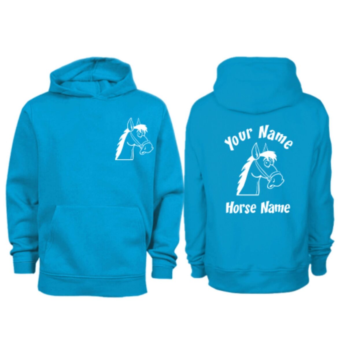 Kids Personalised Cartoon Horse Head Hoodie H7 Sapphire Blue